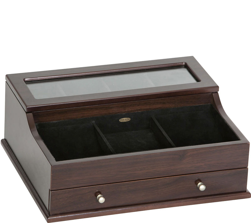 Mele & Co. Hampden Men's Glass Top Valet in Mahogany Finish — Main view