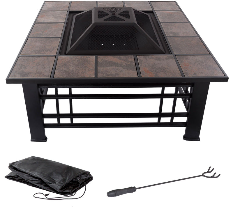 Pure Garden 32" Square Tile Fire Pit — Main view
