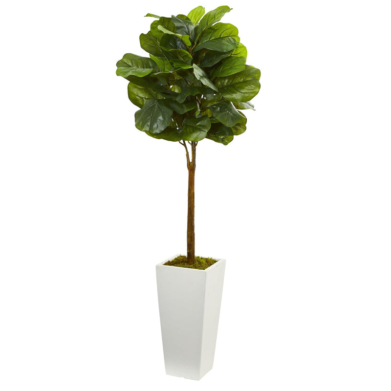 4' Fiddle Leaf Tree in White Tower Planter by Narly Natural — Main view