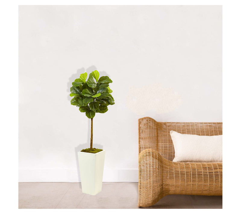 4.5' Fiddle Leaf Fig Tree in White Planter by Nearly Natural — View 4