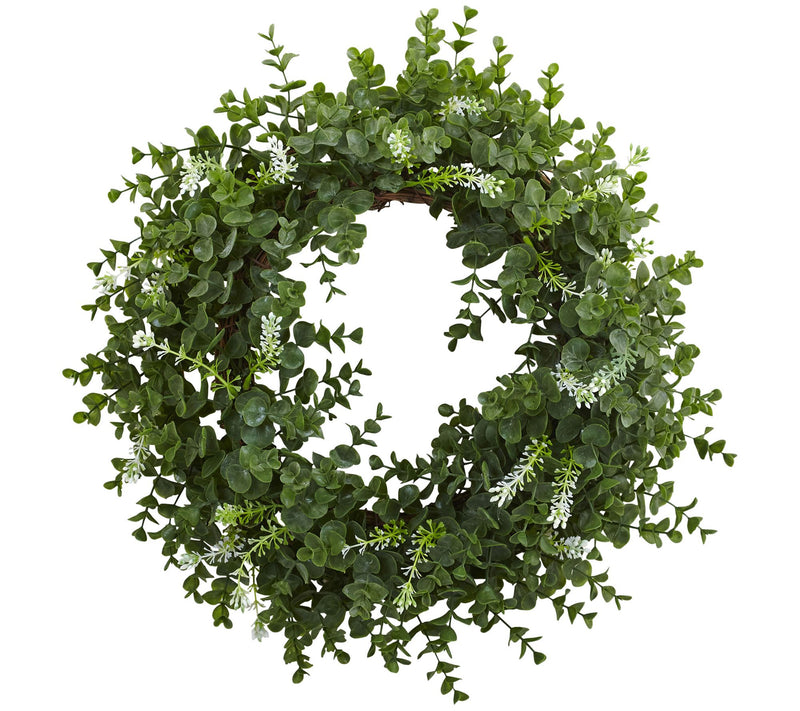 18" Eucalyptus Double Ring Wreath by Nearly Natural — Main view