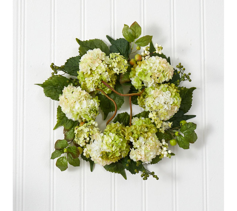 22" White Hydrangea Wreath by Nearly Natural — View 2