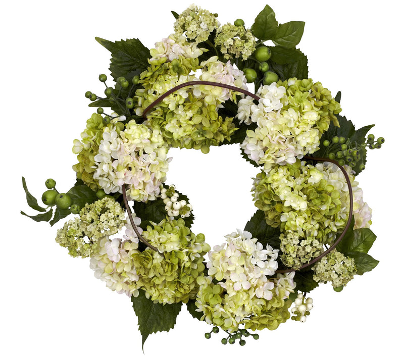 22" White Hydrangea Wreath by Nearly Natural — Main view