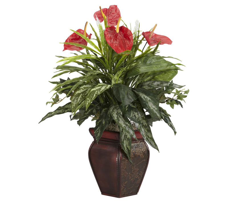 Mixed Greens & Anthurium w/Decorative Vase by Nearly Natural — Main view