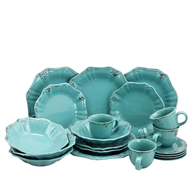 Elama Fleur de Lys 20-Piece Dinnerware Set - Turquoise — Main view