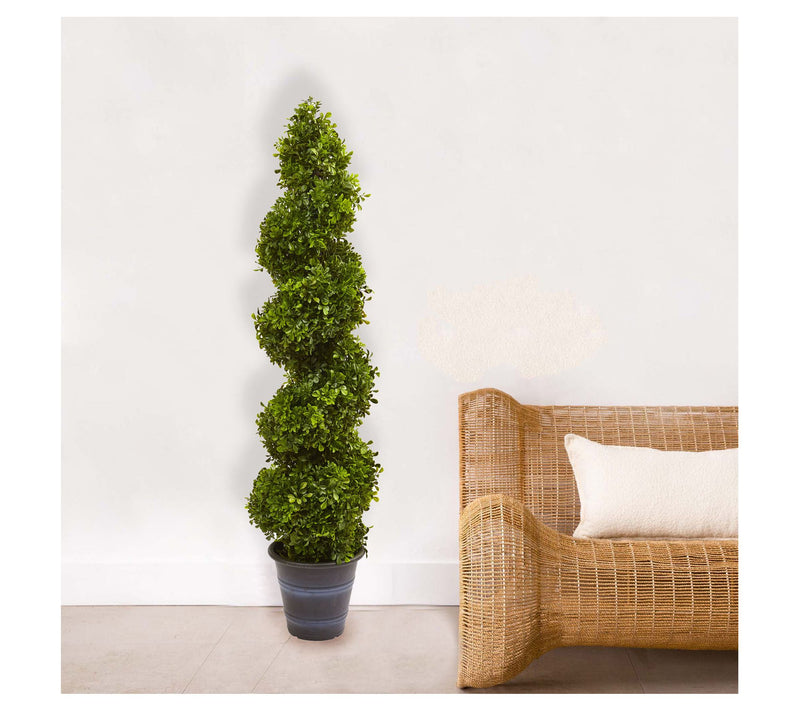 4' Boxwood Spiral Topiary Tree in Planter  by Nearly Natural — View 2