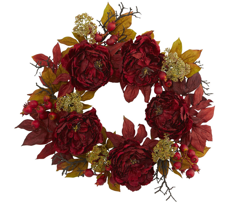 24" Peony Sedum Wreath by Nearly Natural — Main view