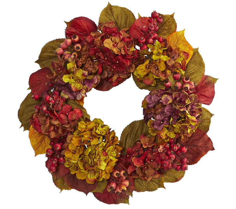 24" Fall Hydrangea Wreath by Nearly Natural — Main view