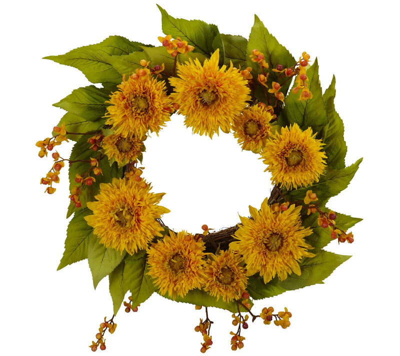 22" Golden Sunflower Wreath by Nearly Natural — Main view