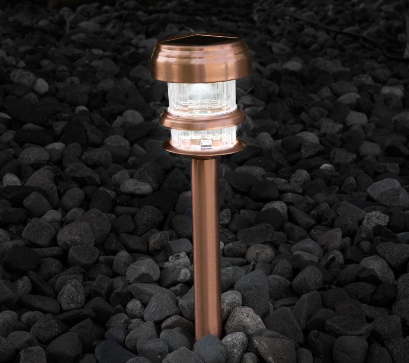 Pure Garden Copper Solar Powered LED Path Lights - Set of 4 — View 3