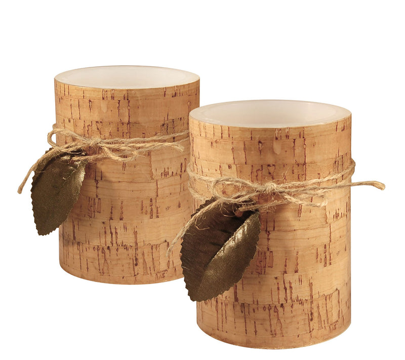 LumaBase Set of 2 Cork Wrapped Flameless Candles — Main view