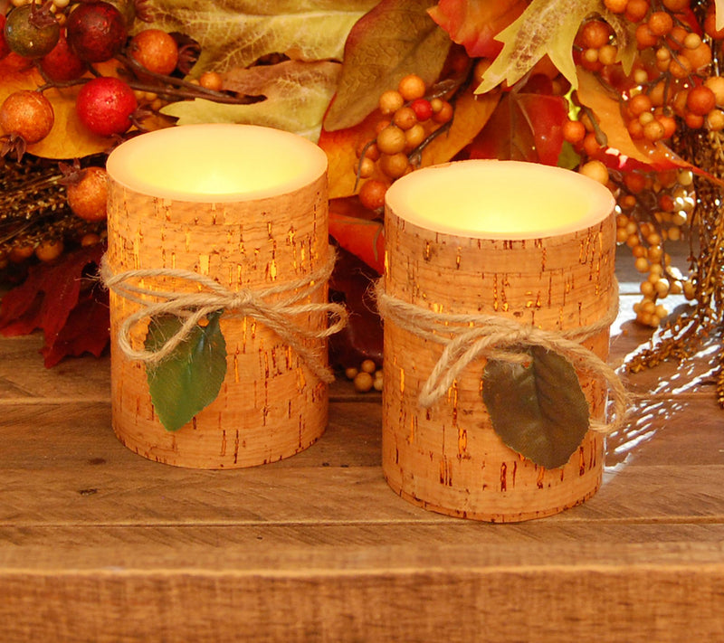 LumaBase Set of 2 Cork Wrapped Flameless Candles — View 3