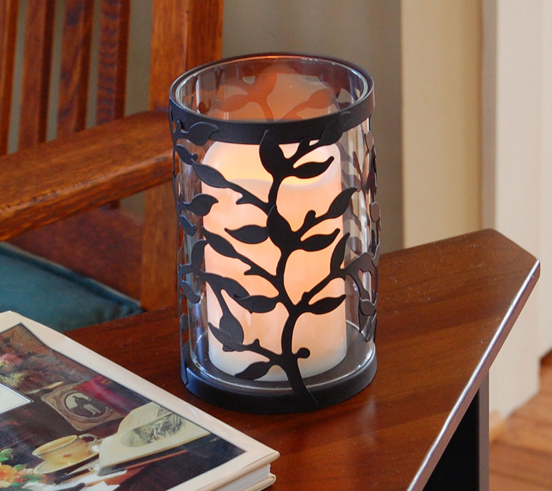 LumaBase 2 Round Vine Metal Lanterns with Flameless Candles — View 3