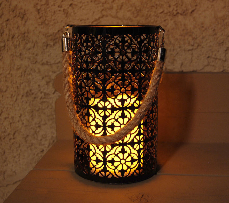 LumaBase Jacquard Metal Lantern with LED Flameless Candle — View 2