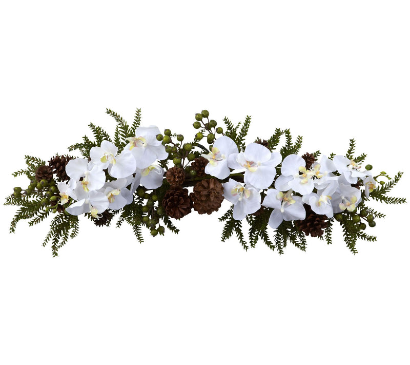 30" Phalaenopsis Orchid & Pine Swag by Nearly Natural — Main view