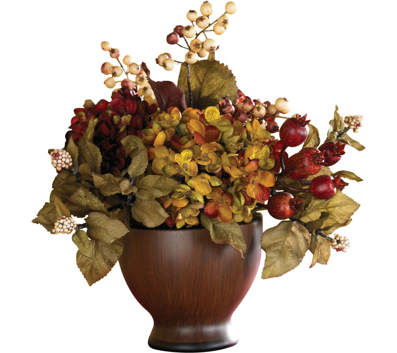 Autumn Hydrangea w/Round Vase by Nearly Natural — Main view