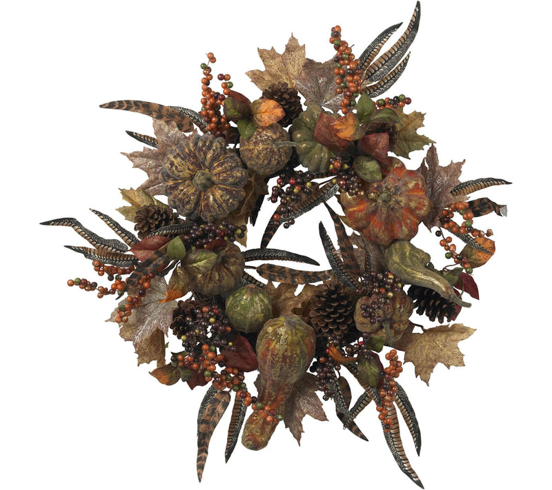 28" Autumn Pumpkin Wreath by Nearly Natural — Main view