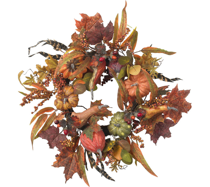24" Pumpkin & Berry Wreath by Nearly Natural — Main view