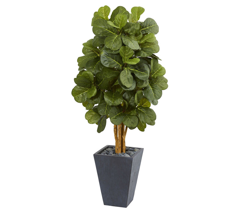 5.5' Fiddle Leaf Tree in Slate Planter by Nearly Natural — Main view