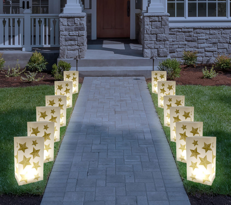 LumaBase Set of 6 Goldtone Star LED Luminariaswith Timer — View 3