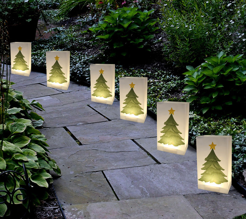 LumaBase Set of 6 Holiday Tree LED Luminarias with Timer — View 4