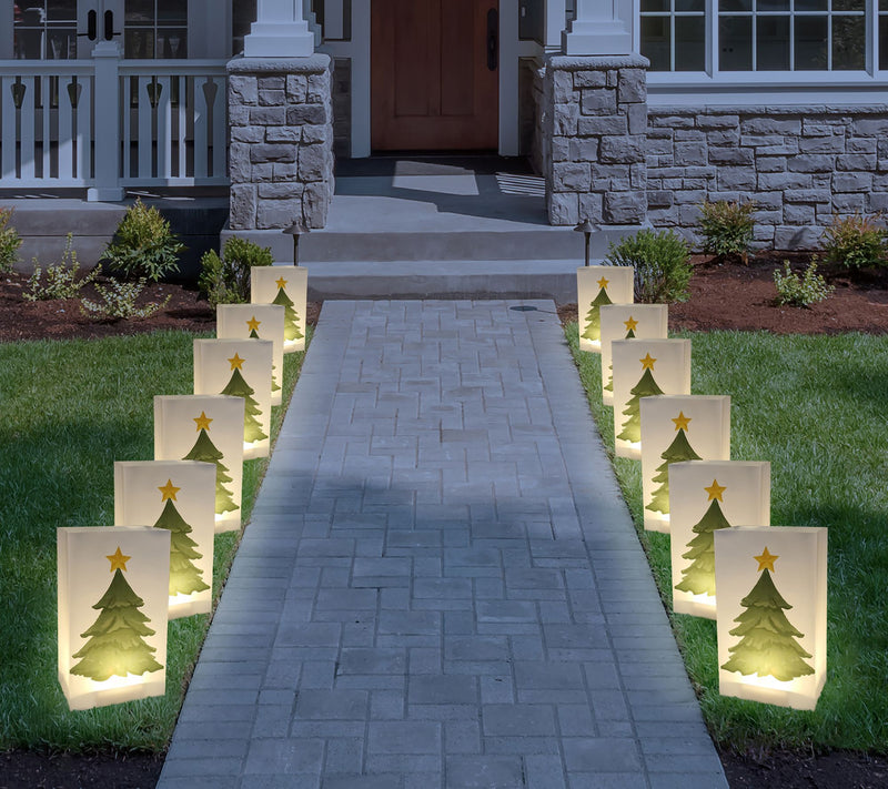 LumaBase Set of 6 Holiday Tree LED Luminarias with Timer — View 3