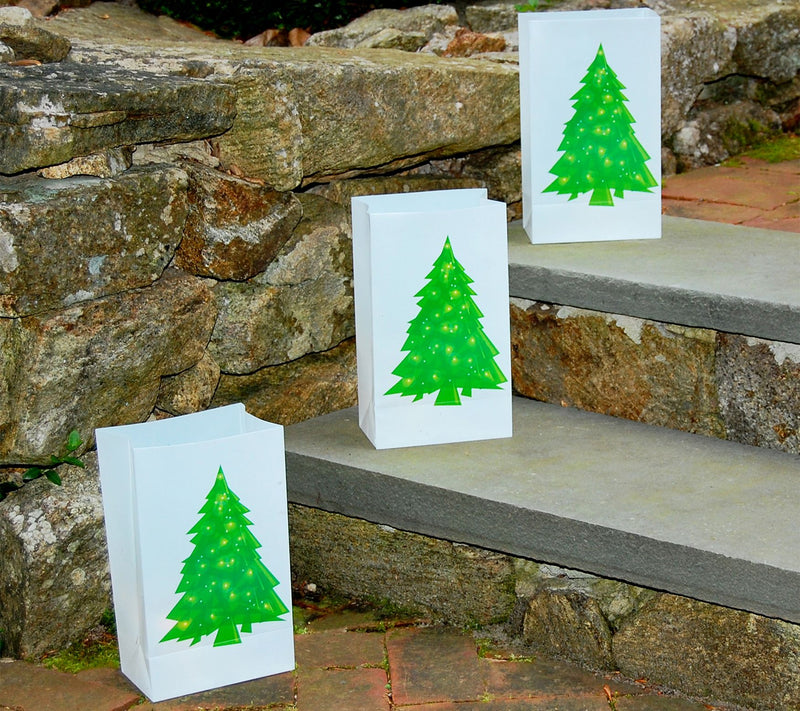 LumaBase Set of 6 Holiday Tree LED Luminarias with Timer — View 5