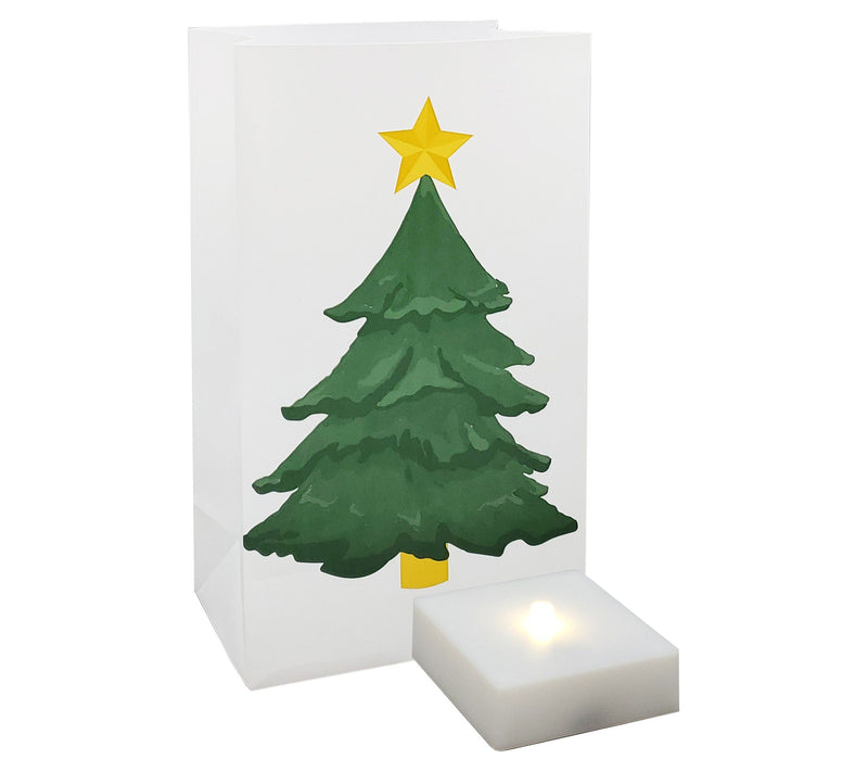 LumaBase Set of 6 Holiday Tree LED Luminarias with Timer — Main view