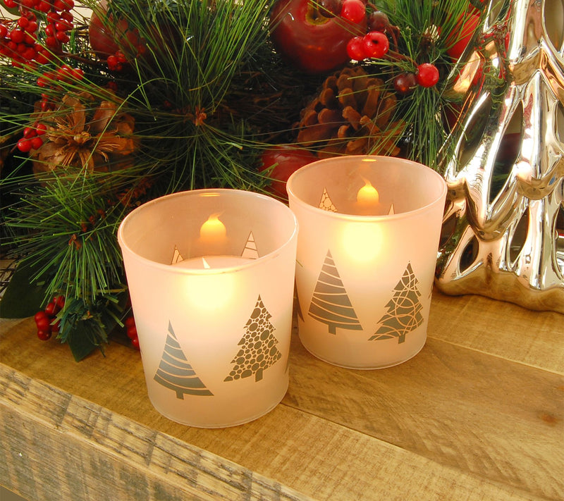 LumaBase Christmas Tree Glass LED Wax Candles Timer, Set of 2 — View 3