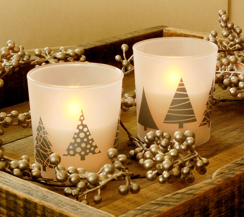 LumaBase Christmas Tree Glass LED Wax Candles Timer, Set of 2 — View 2