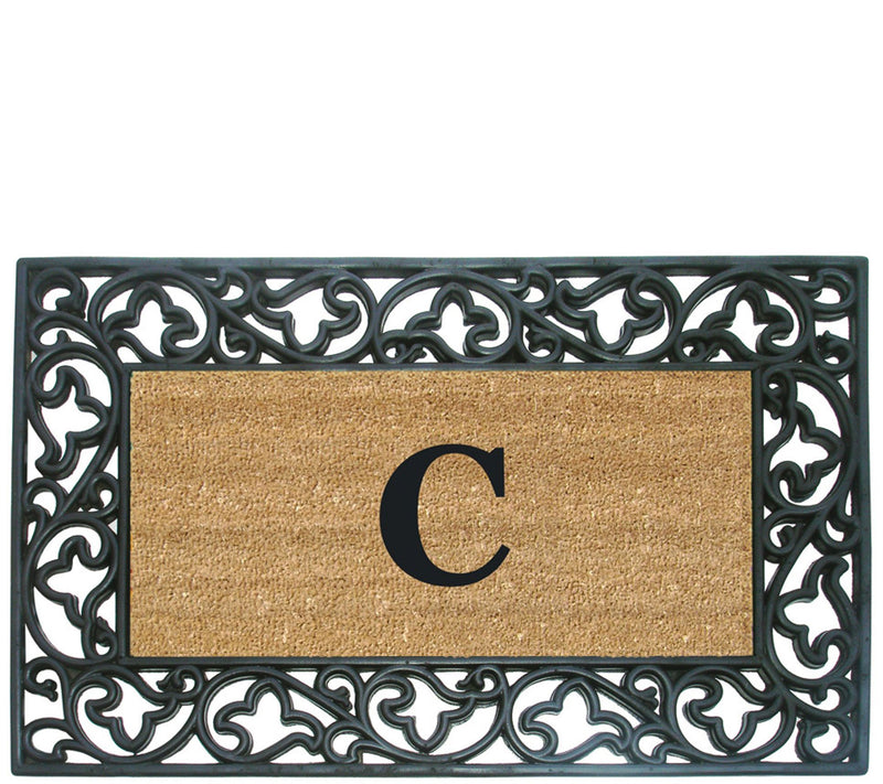 Nedia Home Monogrammed Acanthus 22" x 36" Rubber Coir Doormat — View 7