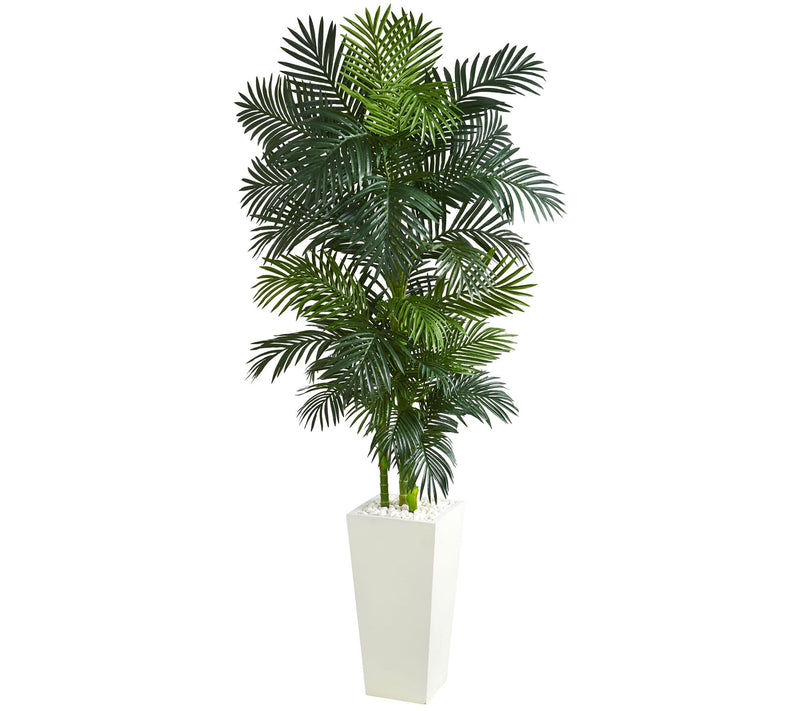 Golden Cane Palm Tree in White Planter by Nearly Natural — Main view