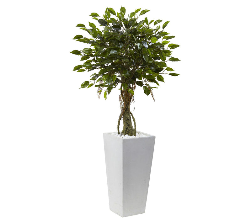 52" Ficus Tree with White Planter by Nearly Natural — Main view