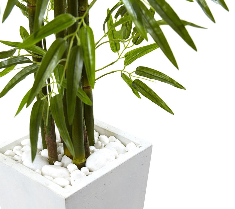 5' Bamboo Tree with White Planter by Nearly Natural — View 2