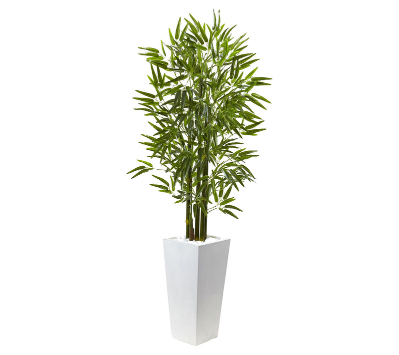 5' Bamboo Tree with White Planter by Nearly Natural — Main view