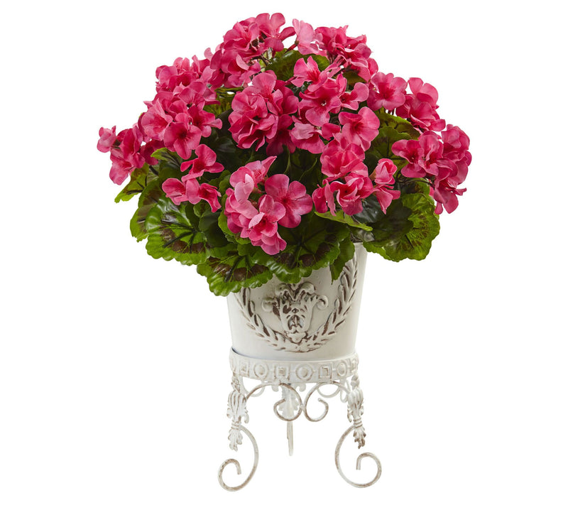 Geranium with Metal Planter by Nearly Natural — View 5
