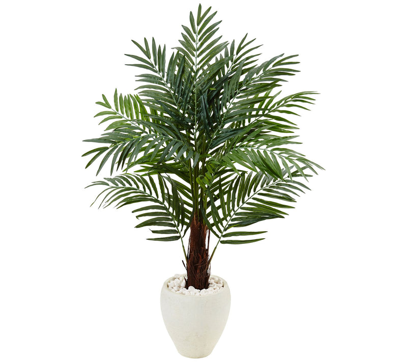 4.5' Areca Palm Tree in White Oval Planter by Nearly Natural — Main view