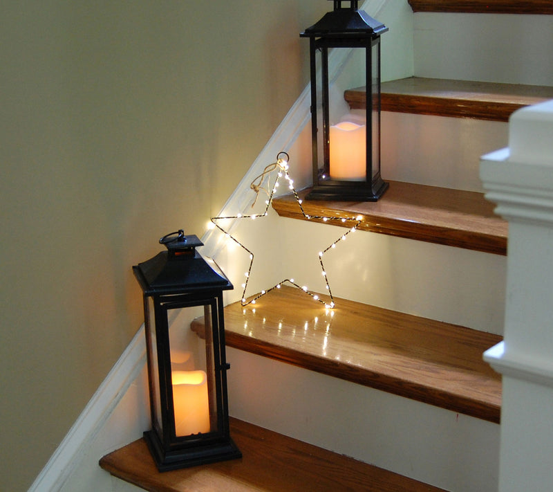 LumaBase Set of 2 Metal Stars Wrapped with LEDString Lights — View 3