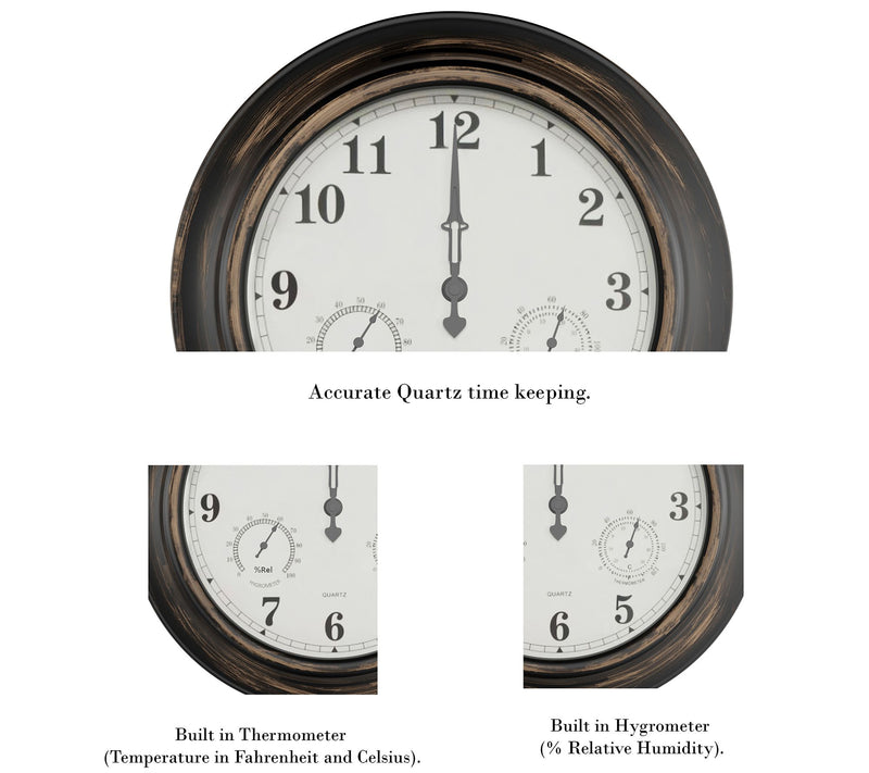 Pure Garden 18" Indoor Outdoor Wall Clock Thermometer — View 7