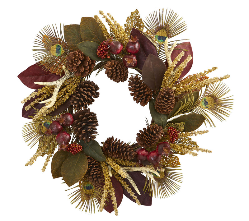 27" Magnolia Leaf Artificial Wreath by Nearly Natural — Main view