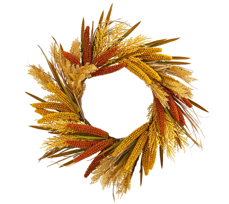 25" Sorghum Harvest Artificial Wreath by NearlyNatural — Main view