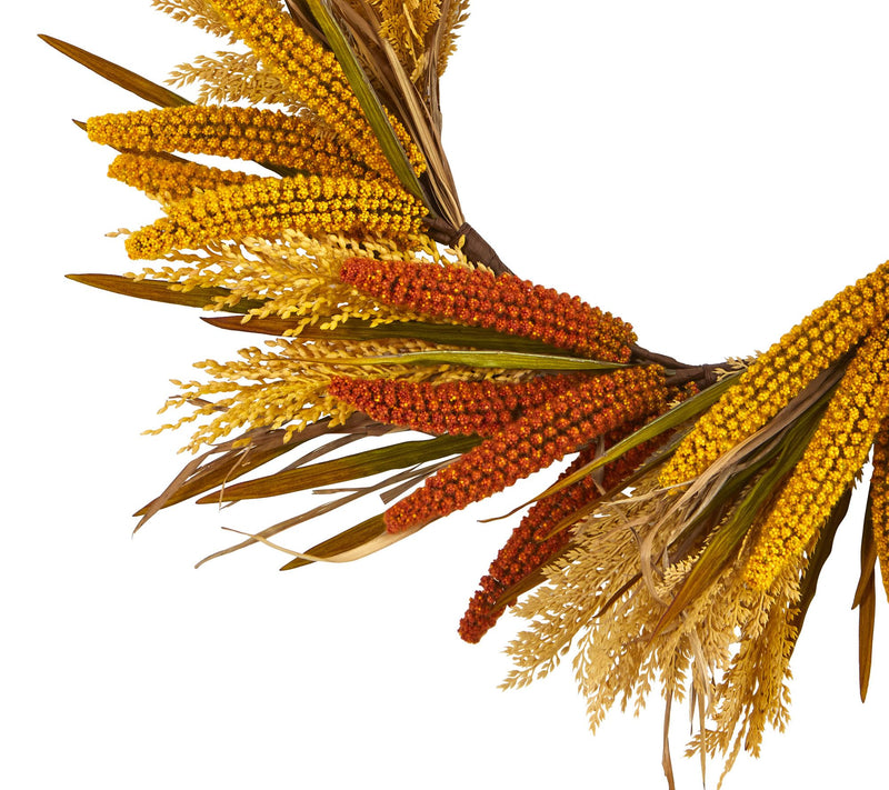 25" Sorghum Harvest Artificial Wreath by NearlyNatural — View 2
