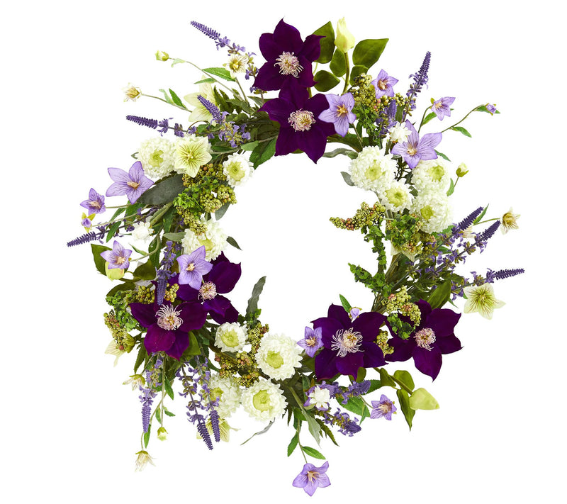 22" Mixed Flower Artificial Wreath by Nearly Natural — Main view