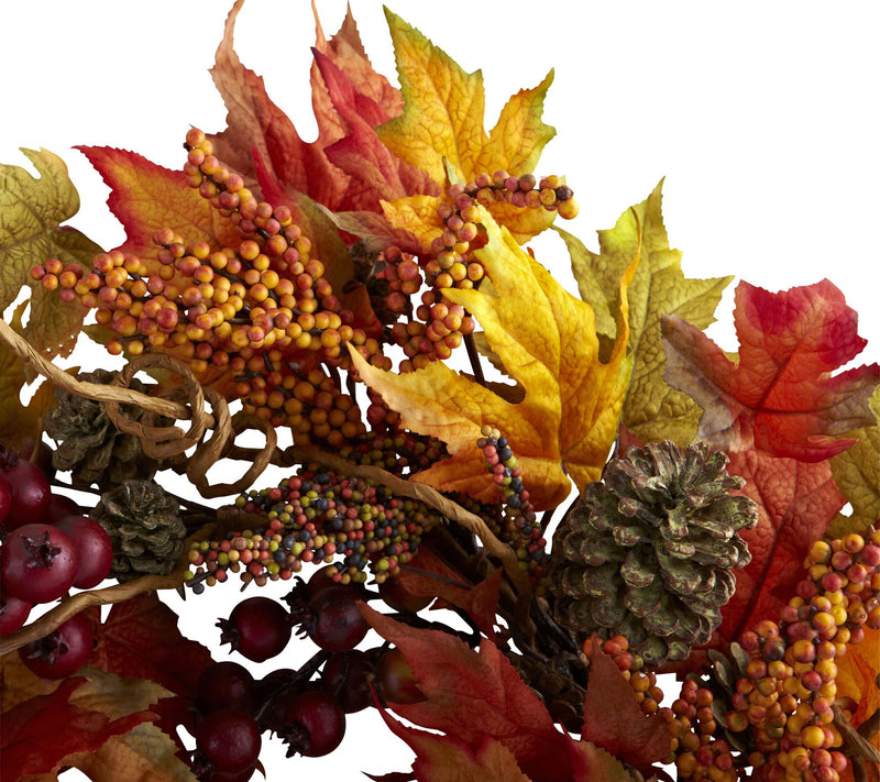 24" Maple and Berry Wreath by Nearly Natural — View 2