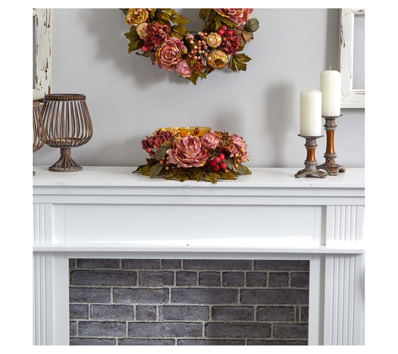 Peony Hydrangea Candelabrum by Nearly Natural — View 2