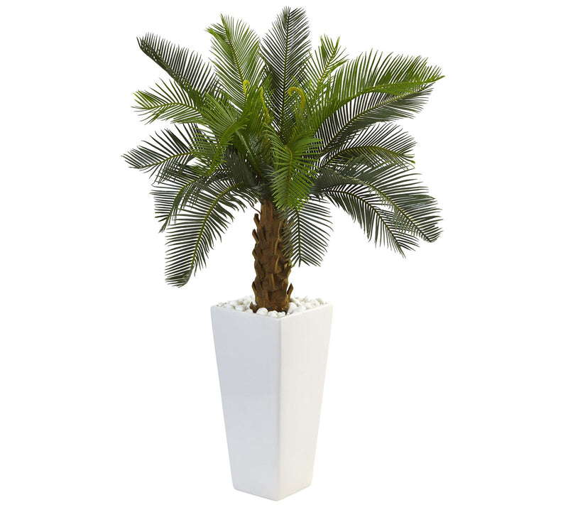 3' Cycas Tree in White Tower Planter by Nearly Natural — Main view
