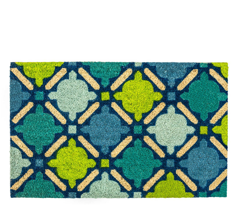 Blue Mosaic Natural Coir Doormat with Nonslip Back — Main view