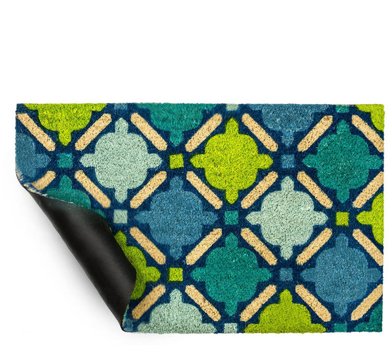 Blue Mosaic Natural Coir Doormat with Nonslip Back — View 3