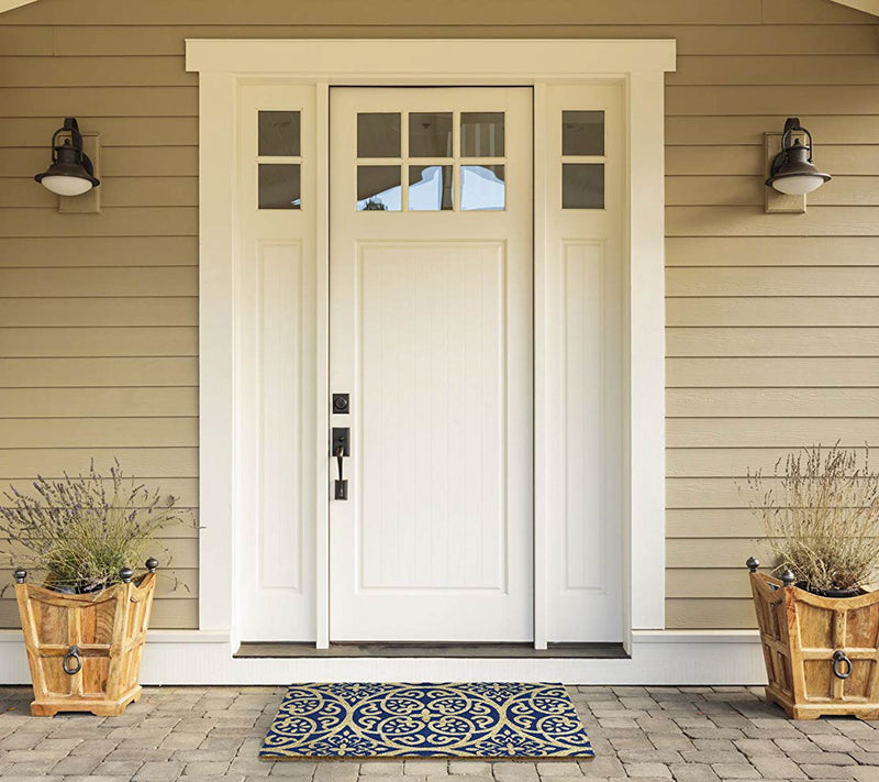 Blue Tunisia Scroll Natural Coir Doormat with Nonslip Back — View 3