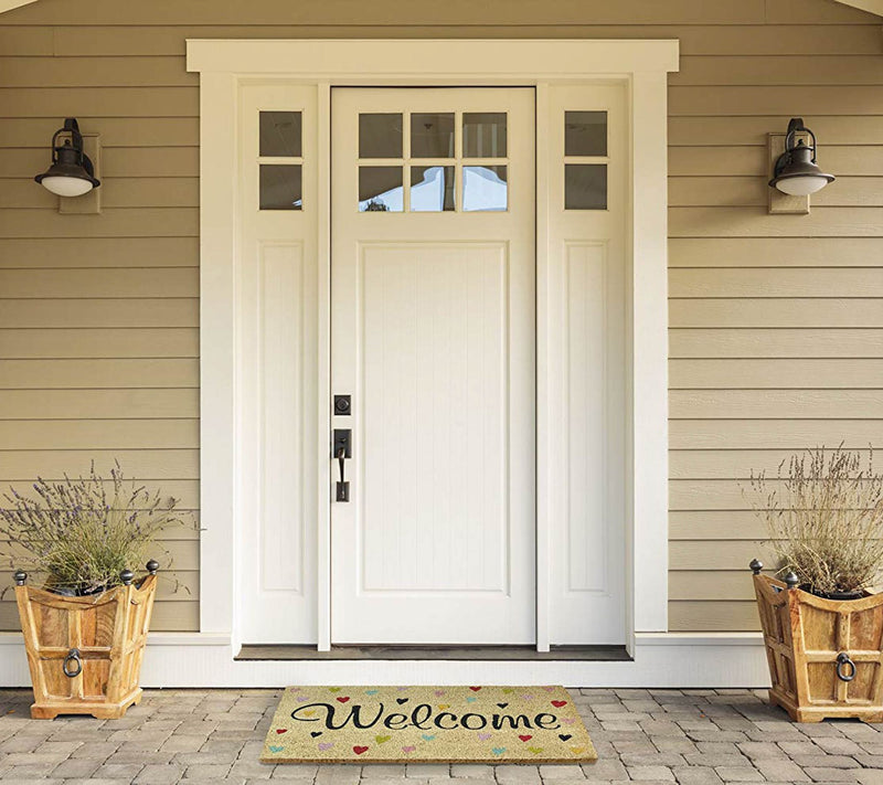 Welcome Hearts Natural Coir Doormat with Nonslip Back — View 3